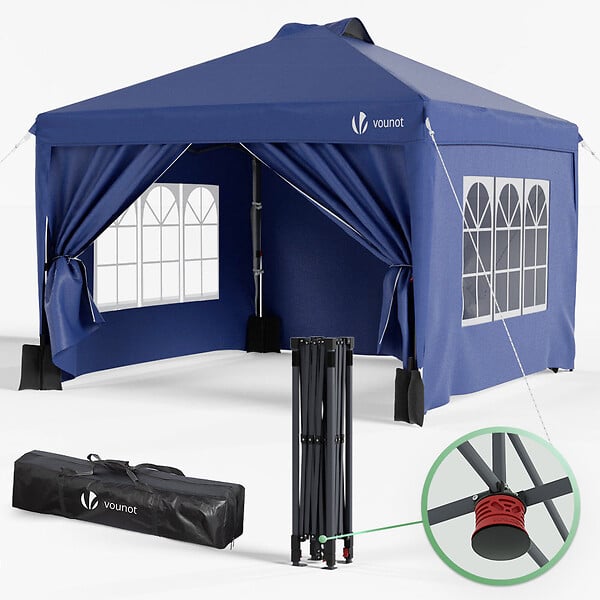 Tonnelle De Jardin VOUNOT 3x3m POP UP - Vert Avec Portes Et Fenêtres, Protection UV