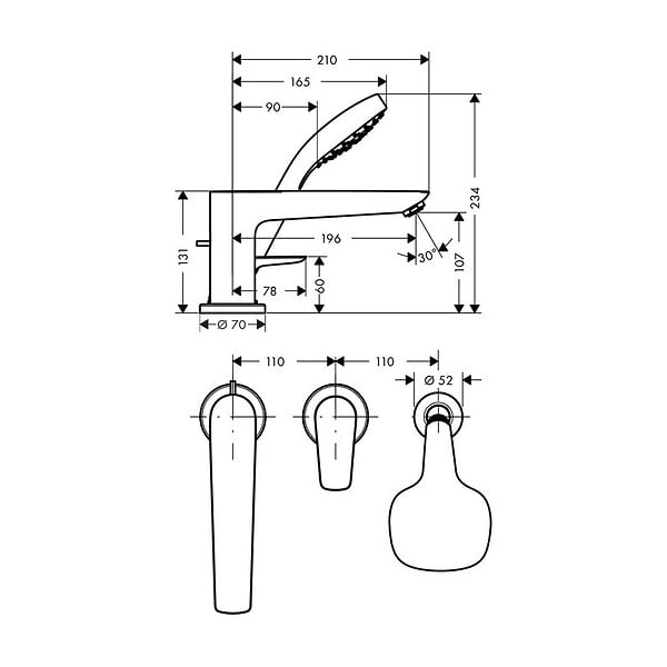 HANSGROHE - Hansgrohe Talis E Set de finition mitigeur 3 trous pour montage sur bord de baignoire (71731000) - large