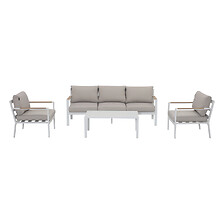 AVRIL PARIS Salon de jardin design en aluminium 5 Places - blanc beige -  ...