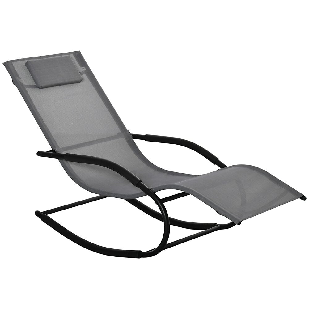 chaise longue à bascule rocking chair design acier époxy noir textilène gris