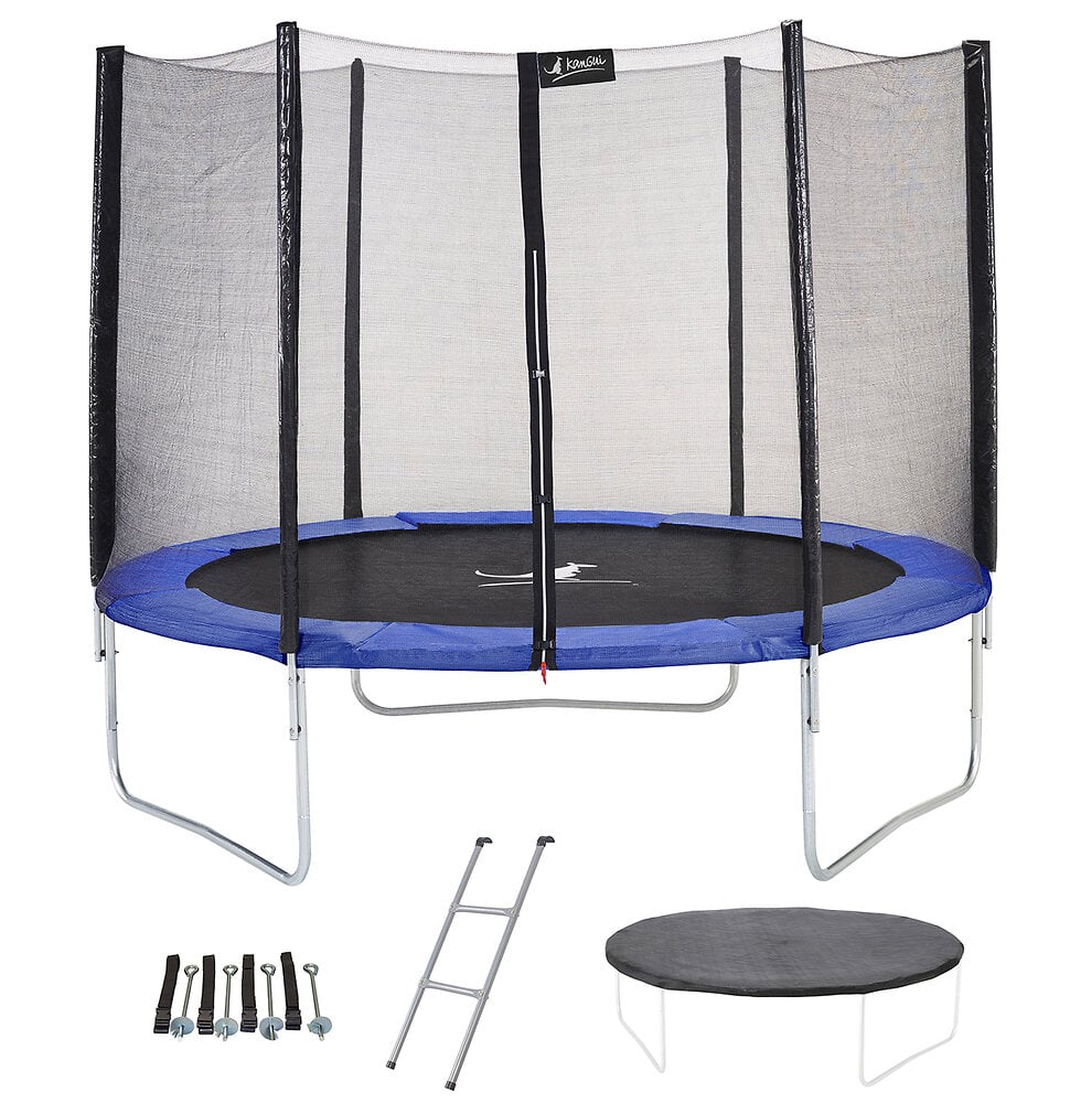 Trampoline+rond+Bleu+Ø250cm+avec+filet,+echelle+,bâche+et+kit+ancrage