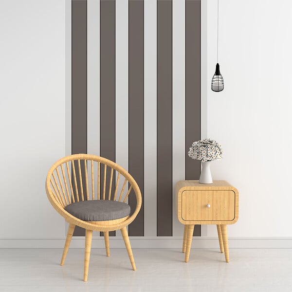 Papier peint panoramique, rayure taupe vintage, tendance, 250 cm X 150