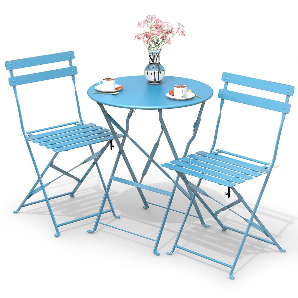 vounot ensemble bistro extérieur 1 table 2 chaises acier bleu