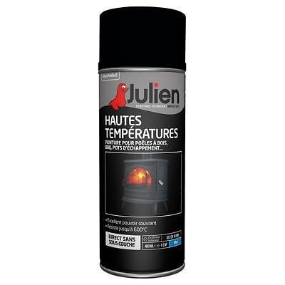 JULIEN - Peinture HAUTES TEMPERATURES 600°C MAT Noir aérosol 400ml - large