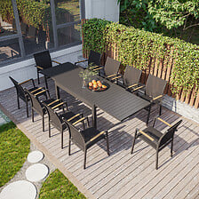 AVRIL PARIS Table de jardin extensible aluminium 135/270cm + 10 fauteuils ...