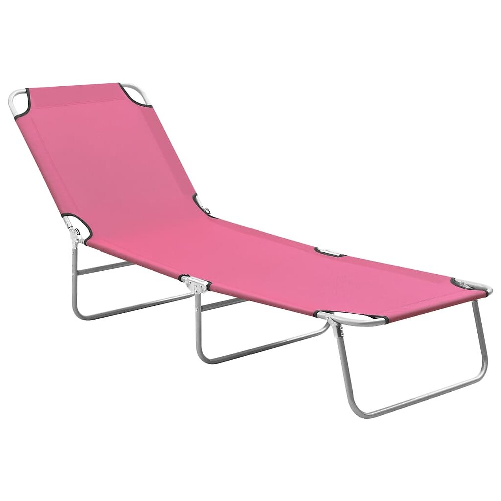 transat chaise longue bain de soleil lit de jardin terrasse meuble d'extérieur pliable acier et tissu rose 02_0012802