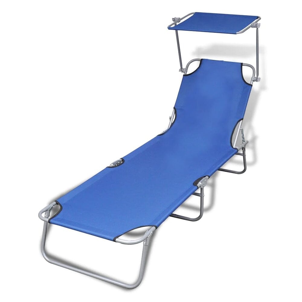transat chaise longue bain de soleil lit de jardin terrasse meuble d'extérieur pliable avec auvent acier et tissu bleu 02_0012807