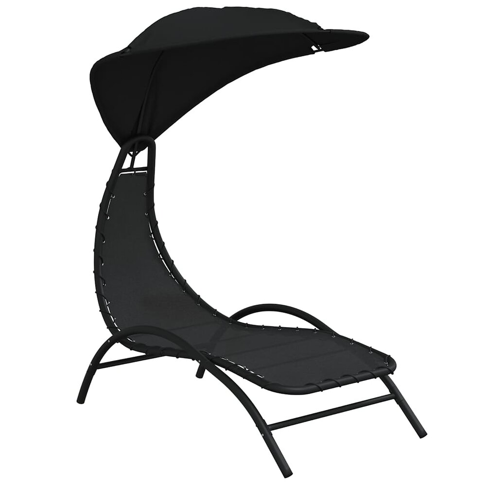 transat chaise longue bain de soleil lit de jardin terrasse meuble d'extérieur avec auvent 167 x 80 x 195 cm tissu et acier noir 02_0012277