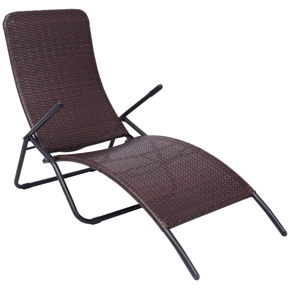 transat chaise longue bain de soleil lit de jardin terrasse meuble d'extérieur 61 x 147 x 95 cm pliable rotin synthétique marron 02_0012883