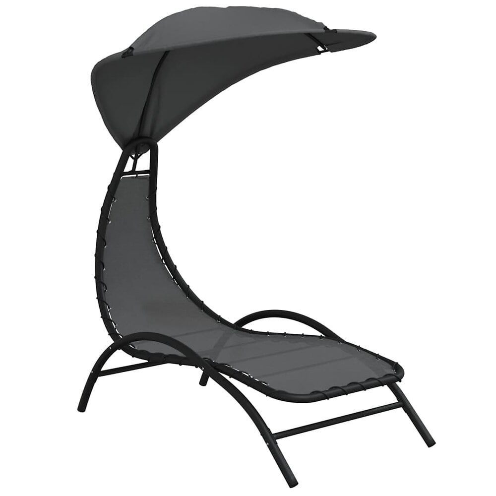 transat chaise longue bain de soleil lit de jardin terrasse meuble d'extérieur et auvent 167 x 80 x 195 cm tissu et acier gris foncé 02_0012769