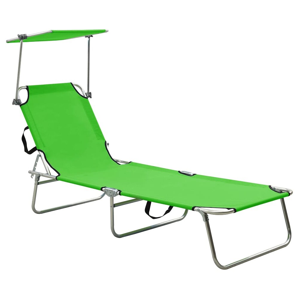transat chaise longue bain de soleil lit de jardin terrasse meuble d'extérieur pliable avec auvent acier vert pomme 02_0012816
