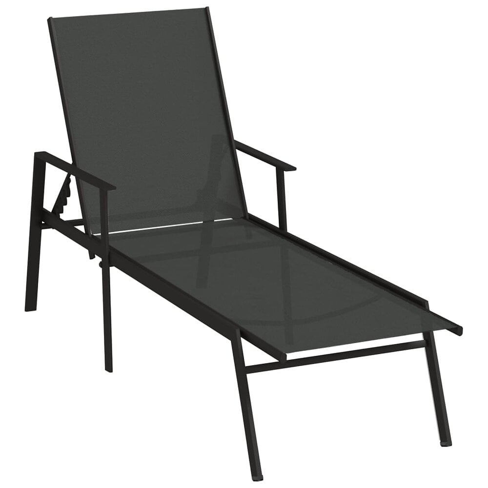 transat chaise longue bain de soleil lit de jardin terrasse meuble d'extérieur acier et tissu textilène noir 02_0012250
