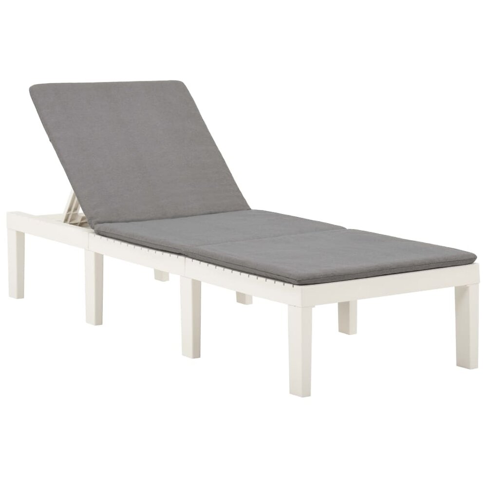transat chaise longue bain de soleil lit de jardin terrasse meuble d'extérieur avec coussin plastique blanc 02_0012501