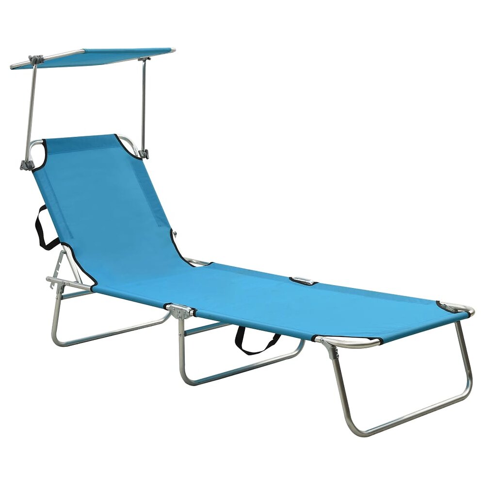 transat chaise longue bain de soleil lit de jardin terrasse meuble d'extérieur pliable avec auvent acier turquoise et bleu 02_0012815
