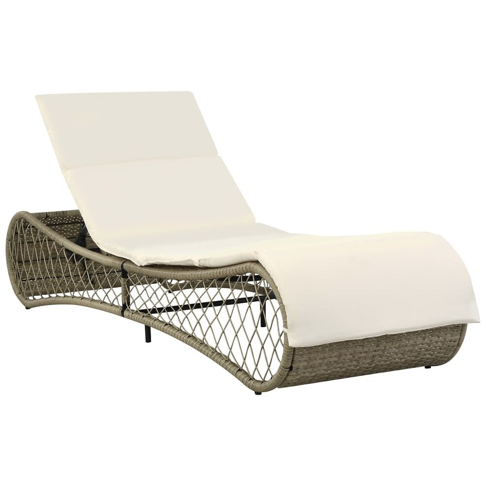 transat chaise longue bain de soleil lit de jardin terrasse meuble d'extérieur avec coussin résine tressée gris 02_0012510