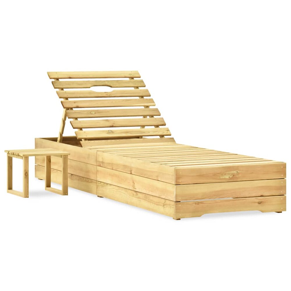 transat chaise longue bain de soleil lit de jardin terrasse meuble d'extérieur avec table bois de pin imprégné de vert 02_0012607