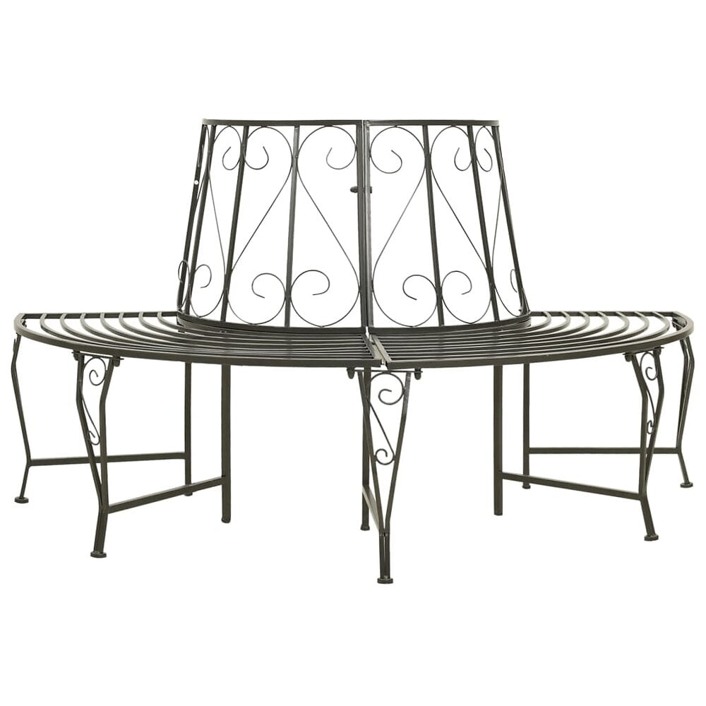 banc de jardin meuble de patio d'extérieur terrasse d'arbre de jardin demi-rond 160 cm acier gris argenté 02_0011136