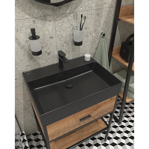 SWISS AQUA TECHNOLOGIES - Swiss Aqua Technologies Lavabo rectangulaire noir mat SAT Infinitio 60,5x46,5 cm (SATINF6046BKM) - large