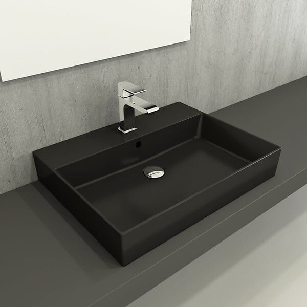SWISS AQUA TECHNOLOGIES - Swiss Aqua Technologies Lavabo rectangulaire noir mat SAT Infinitio 60,5x46,5 cm (SATINF6046BKM) - large