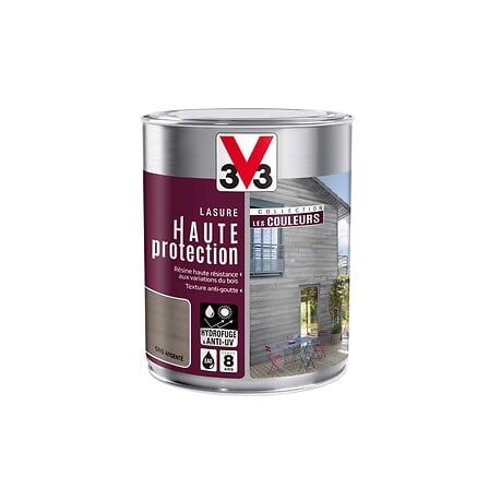 V33 BOIS Lasure bois Haute protection Mat Gris argente Pot 1l