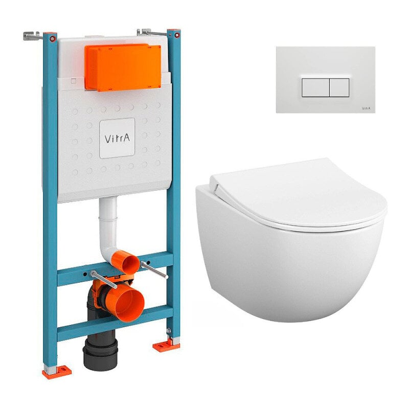 Vitra+Pack+WC+Bâti-support+V-Fix+Core+++Cuvette+Vitra+Sento+sans+bride+++Abattant+SoftClose+++Plaque,+Blanc+Brillant+(V-FixSento-1)