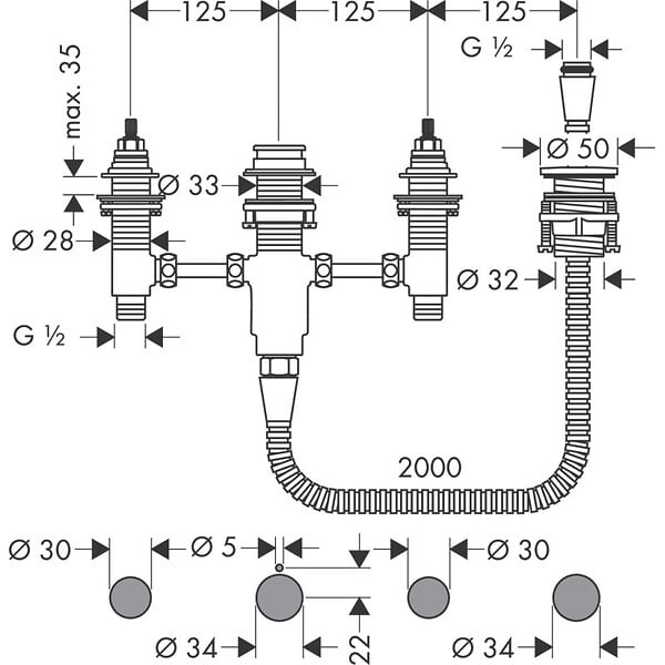 HANSGROHE - Hansgrohe Corps d'encastrement pour combiné mélangeur 4 trous de baignoire (13244180) - large