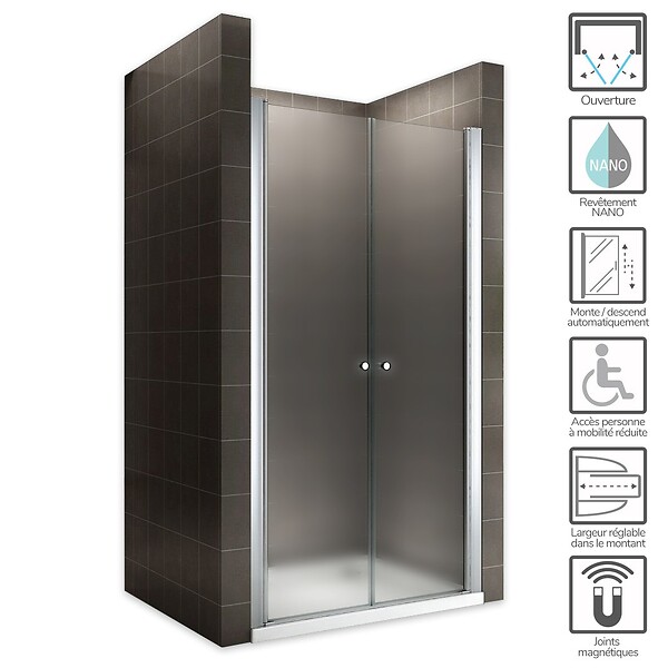 SANIVERRE - GINA Porte de douche H.195 x L. 100 à 104 cm verre dépoli opaque 6 mm - large