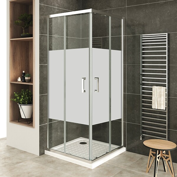 SANIVERRE - LANA+ Cabine de douche coulissante 90x90 H190 cm centre-opaque verre 6 mm - large