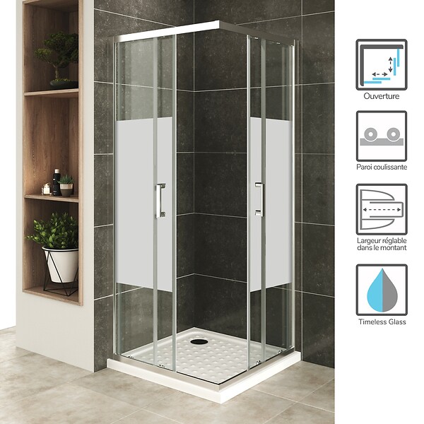 SANIVERRE - LANA+ Cabine de douche coulissante 90x90 H190 cm centre-opaque verre 6 mm - large