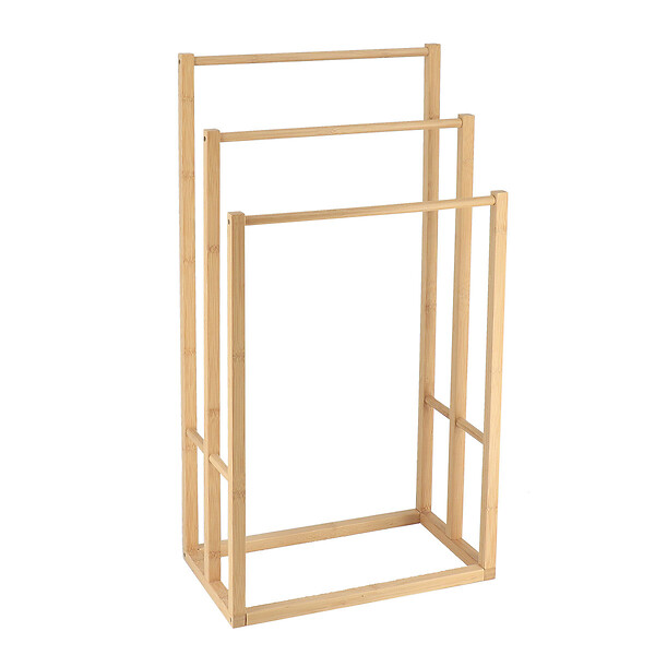 Porte-Serviettes Meuble De Salle De Bain Avec 3 Barres Et Étagère Intégrée Bambou Acier Inoxydable 46 X 24 X 84 Cm Naturel