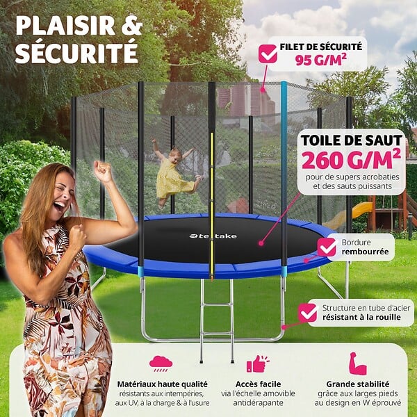 tectake - Trampoline modèle B Ø 396 cm, certifié GS pour un maximum de sécurité  noir/bleu - large