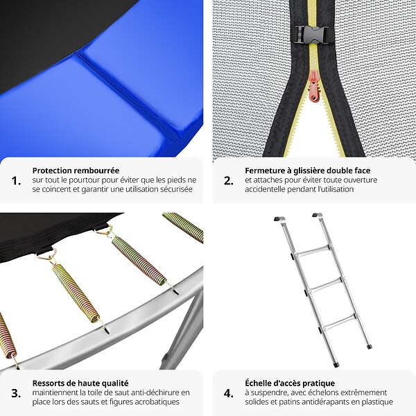 tectake - Trampoline modèle B Ø 396 cm, certifié GS pour un maximum de sécurité  noir/bleu - large