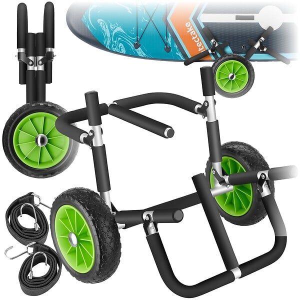 tectake - Chariot de transport pour planche de surf pliable, pour jusqu'à 2 planches  noir/vert - large