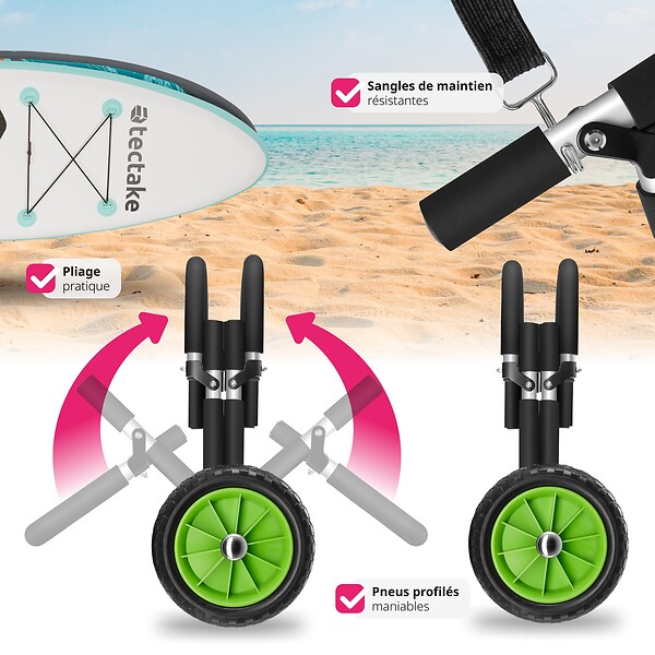 tectake - Chariot de transport pour planche de surf pliable, pour jusqu'à 2 planches  noir/vert - large