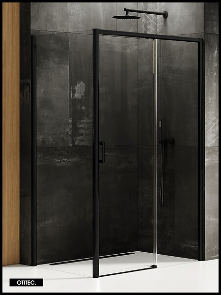 OTITEC - Porte de Douche avec Paroi Latérale (ouverture depuis l'angle) - 120 x 80 x 200 - NOIR MAT - PRIME - DROITE - large