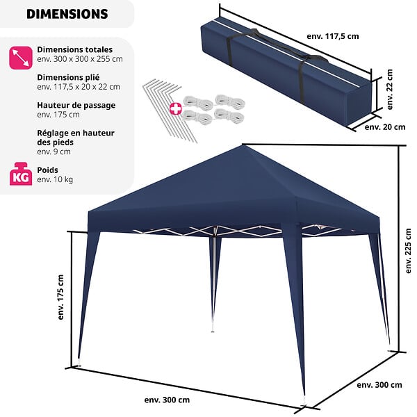 tectake - Tonnelle 3x3m  bleu - large