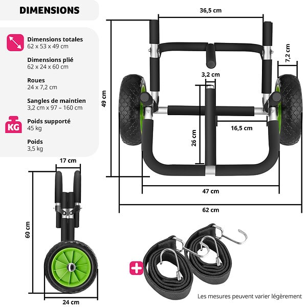 tectake - Chariot de transport pour planche de surf pliable, pour jusqu'à 2 planches  noir/vert - large