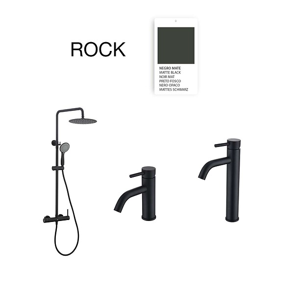 POALGI - Mitigeur de lavabo noir mat PVD Inox S304 série Rock - large