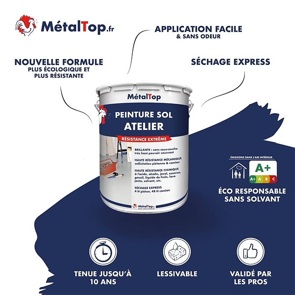 METALTOP - Peinture Sol Atelier -  Jaune narcisse - RAL 1007 - Pot 1L - large