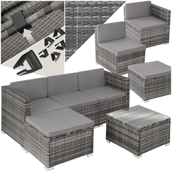 tectake - Salon en rotin pour 3 à 4 personnes  gris - large