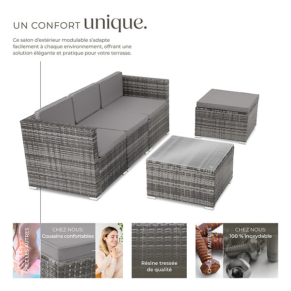tectake - Salon en rotin pour 3 à 4 personnes  gris - large