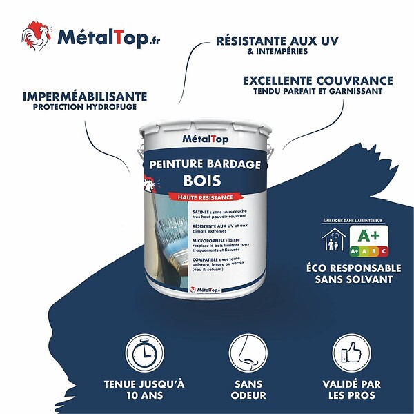 METALTOP - Peinture Bardage Bois -  Bleu noir - RAL 5004 - Bombe 400mL - large