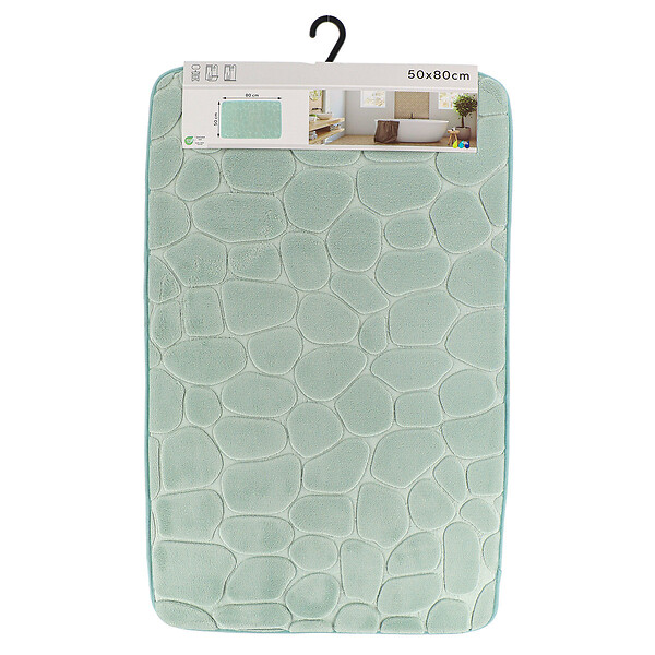 TENDANCE - Tapis de salle de bain Vert Eucalyptus en Microfibre à mémoire de forme 50 x 80 cm - large