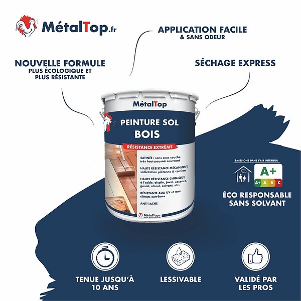 METALTOP - Peinture Sol Bois -  Rouge vin - RAL 3005 - Pot 1L - large