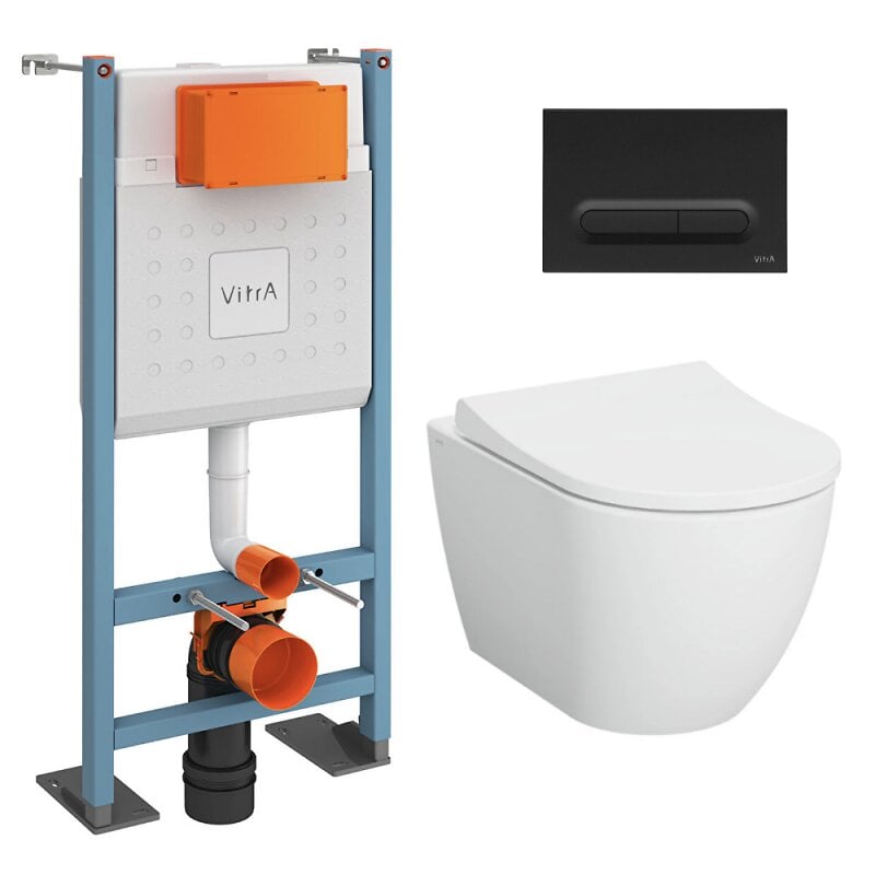 Vitra+Pack+WC+Bâti-support+autoportant+V-Fix+Core+++WC+sans+bride+Vitra+S60+++abattant+++Plaque+noire+mat+(VFTFS60-6)