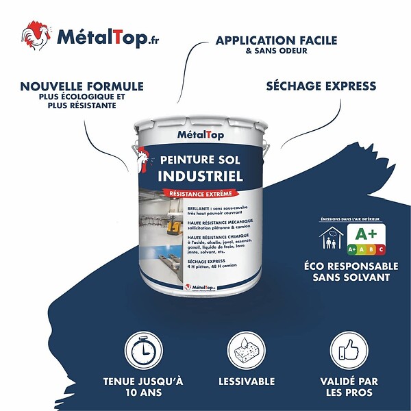 METALTOP - Peinture Sol Industriel -  Ivoire clair - Ton pierre - RAL 1015 - Pot 1L - large