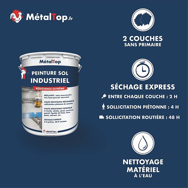 METALTOP - Peinture Sol Industriel -  Ivoire clair - Ton pierre - RAL 1015 - Pot 1L - large