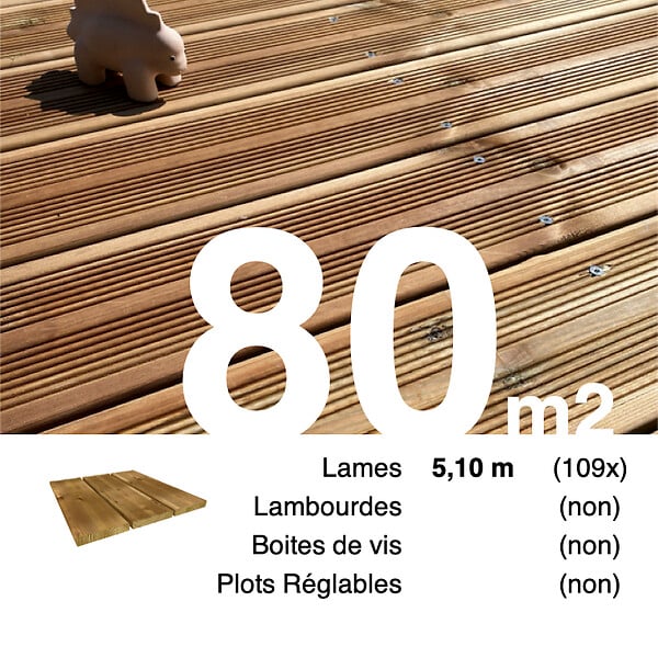 TERRASSEENBOISFR - Planches de terrasse Pin autoclave Marron pour 80 m², Longueur 5,1 m. - large