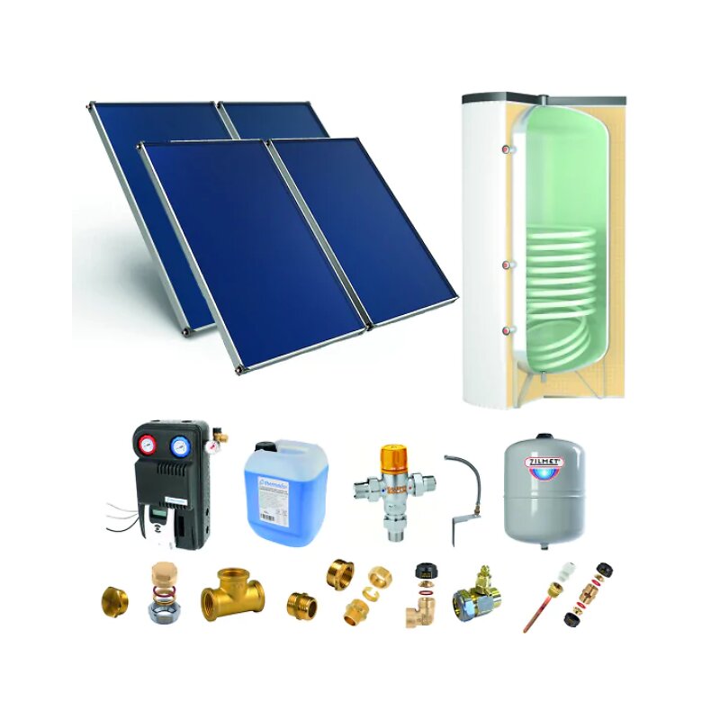 THERMADOR+-+Pack+A+-+CESI+:+4+capteurs+solaires+fixation+toiture+inclinee+++ballon+ECS+500L+-+PSOLECSE45