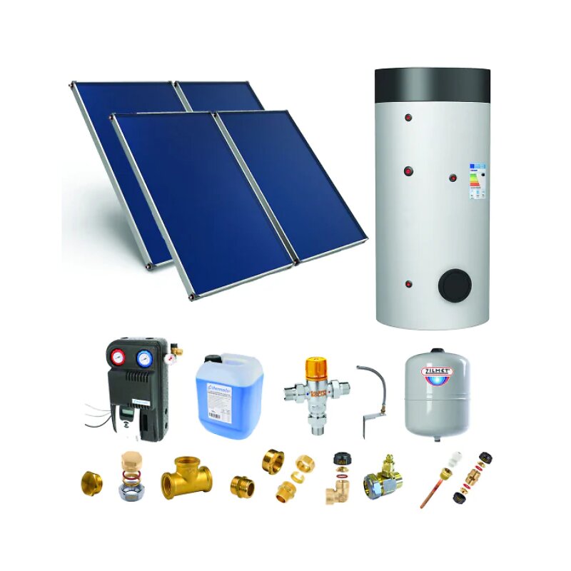 THERMADOR+-+Astrea+Pack+C+-+CESI+:+4+capteurs+solaires+fixation+toiture+inclinee+++ballon+ECS+500L+double+echangeur